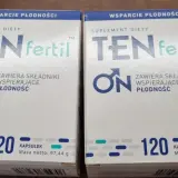 Dwie paczki suplementu diety TEN fertil, wspierającego płodność. Każde opakowanie zawiera 120 kapsułek.