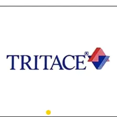 Logo TRITACE z symbolem złożonym z czerwonych i niebieskich rombów.