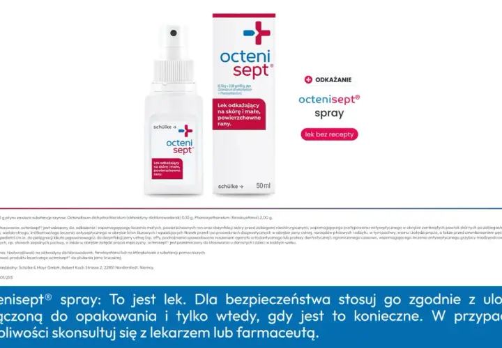 Octenisept spray do odkażania ran i skóry. Lek bez recepty, skuteczny w walce z drobnoustrojami.